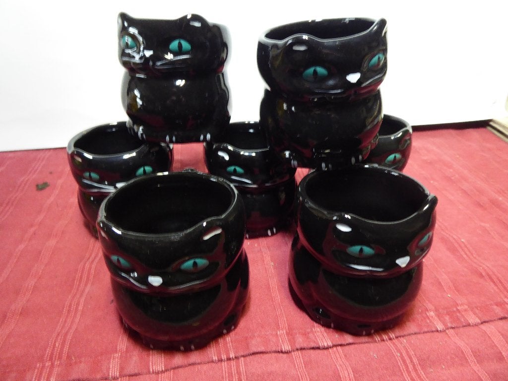 café chat noir tasses x 7, Enlèvement ou Envoi, Utilisé, Ustensile
