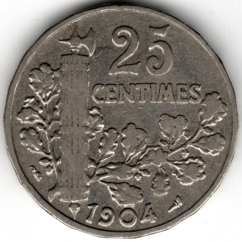 France : 25 Centimes 1904 KM #856 Réf 16665, Enlèvement ou Envoi, France, Monnaie en vrac