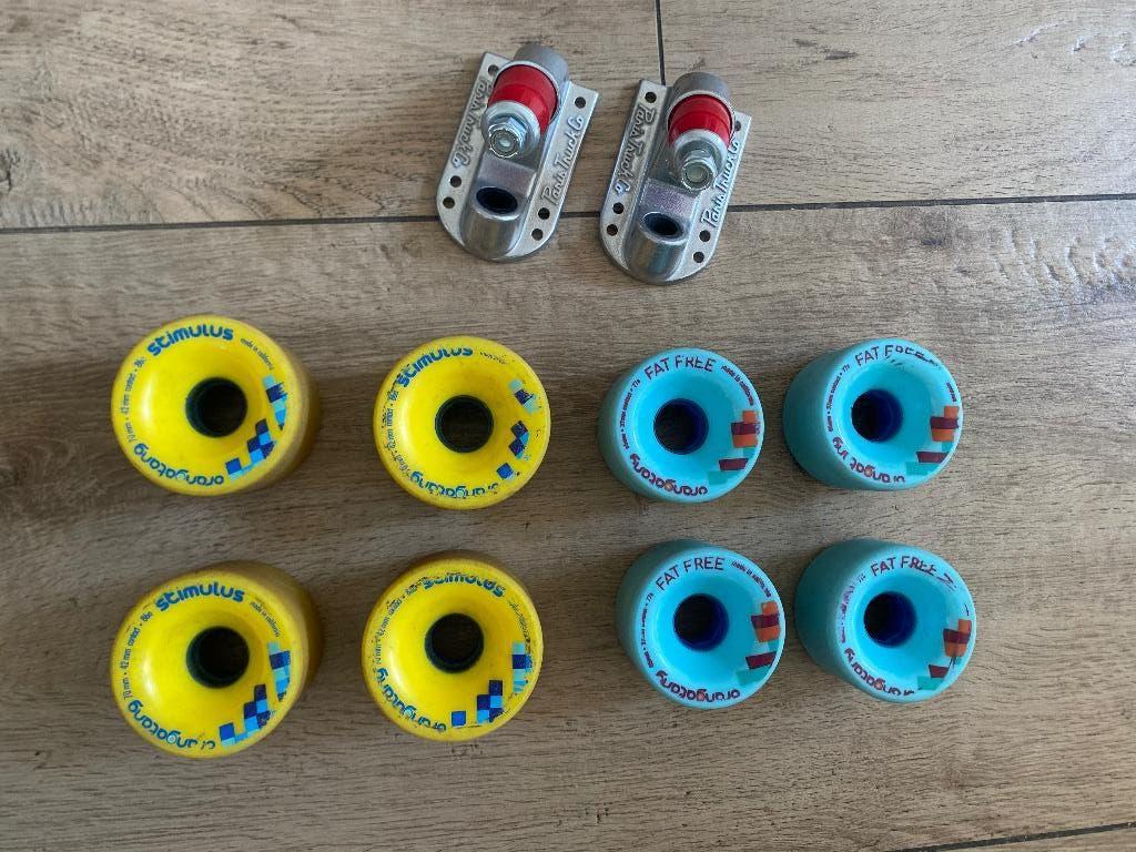 Orangatang wielen Paris trucks baseplates longboard Loaded, Sport en Fitness, Skateboarden, Gebruikt, Skateboard, Longboard, Ophalen of Verzenden
