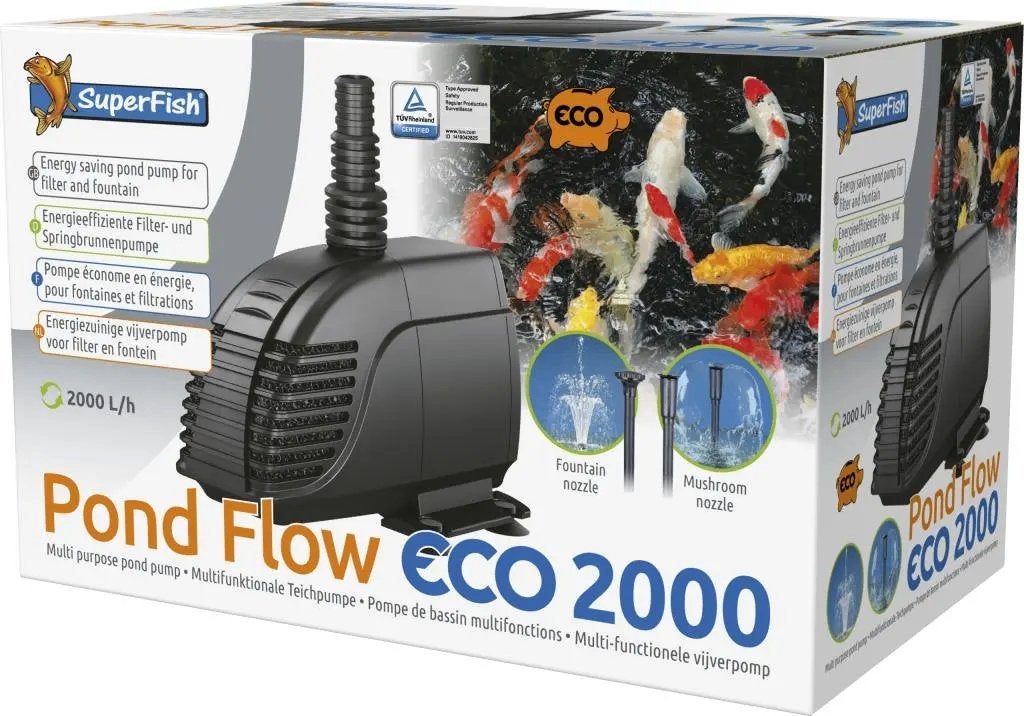 Fonteinpomp Pond Flow Eco 2000 met opzetstukken, Tuin en Terras, Ophalen of Verzenden, Nieuw, Vijverfolie