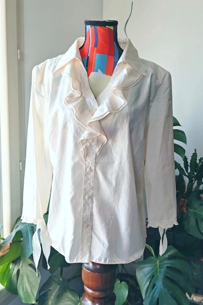 CHRISTINE LAURE Crèmekleurige blouse met ruches en strikjes, Ophalen of Verzenden