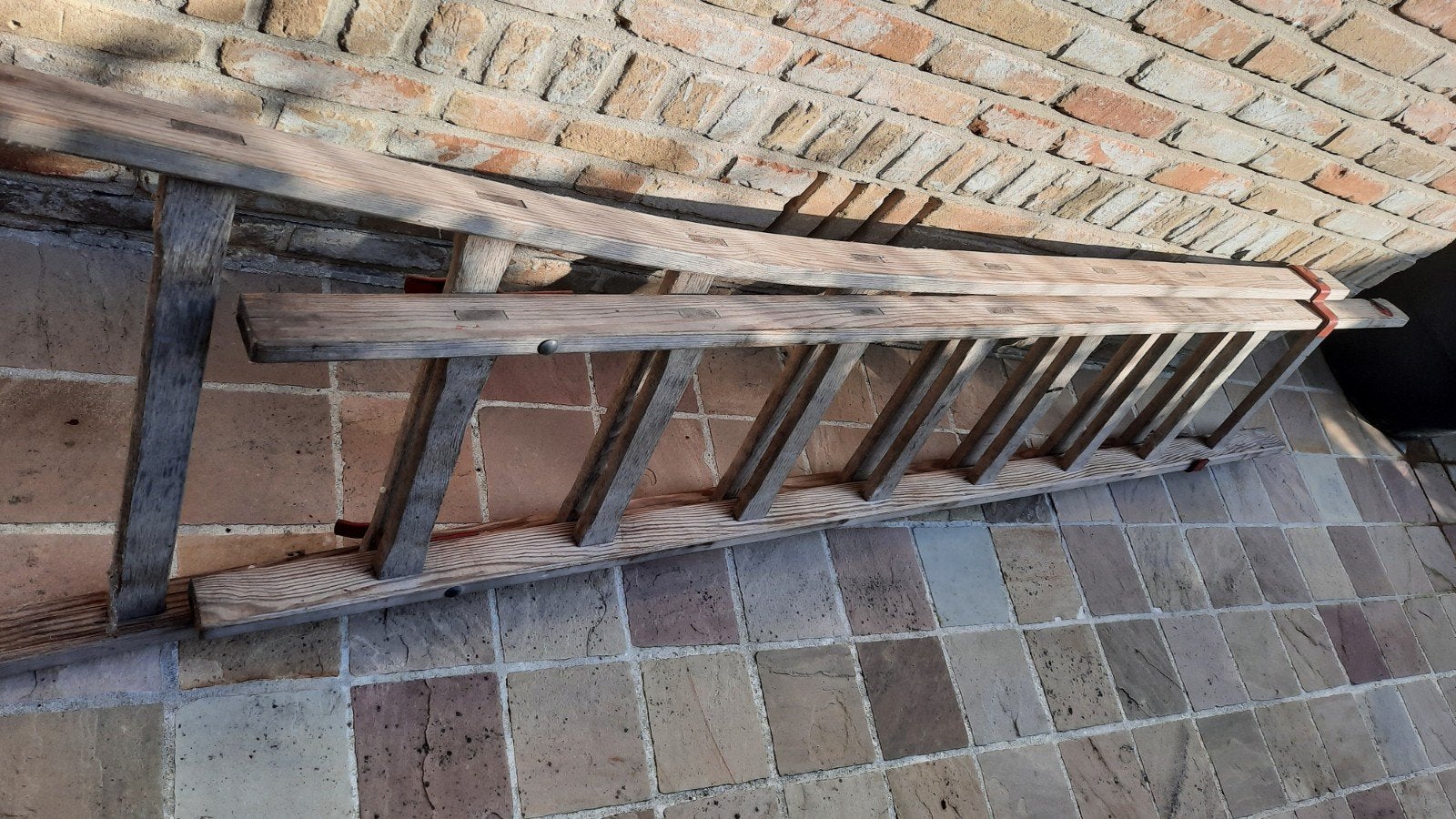 Houten ladder, uittrekbaar, 16 treden, Doe-het-zelf en Bouw, Ladders en Trappen, Ophalen, Ladder