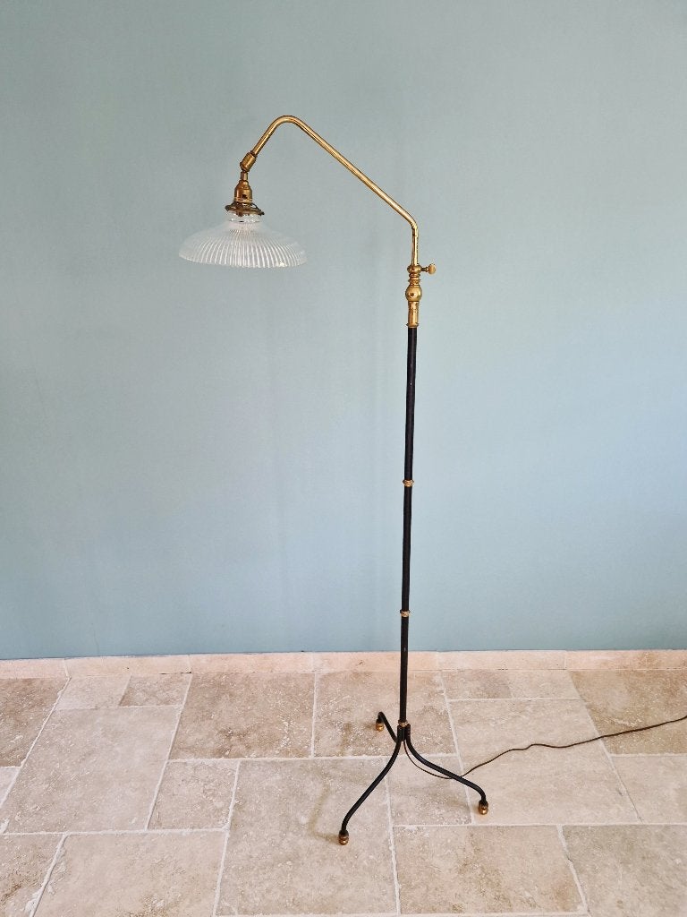 Lampadaire articulé, pied tripode, Mid-century, France, 1950, Antiquités & Art, Enlèvement