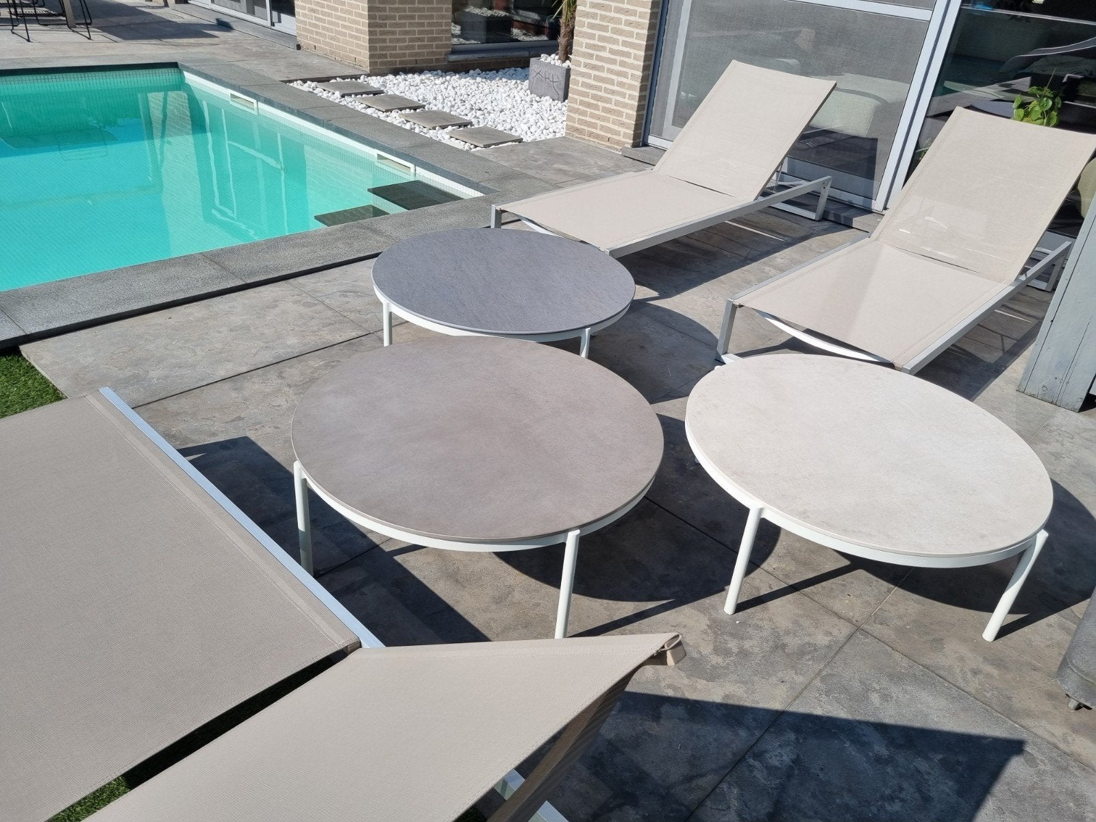 NIEUWE ronde tafeltjes JARDINICO Volte dia90cm, Ophalen, Aluminium