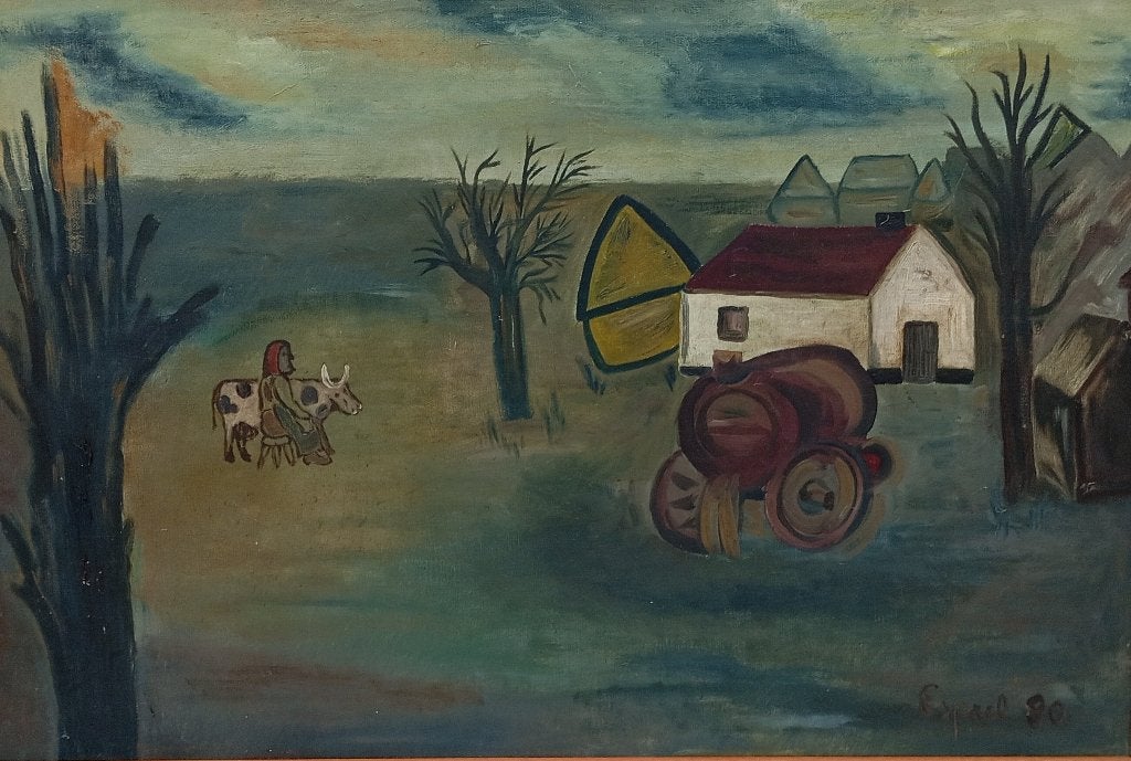 GRAND TABLEAU SIGNÉ ( GUSTAAF SOREL ? ), Peinture à l'huile, Paysage, Enlèvement, Toile