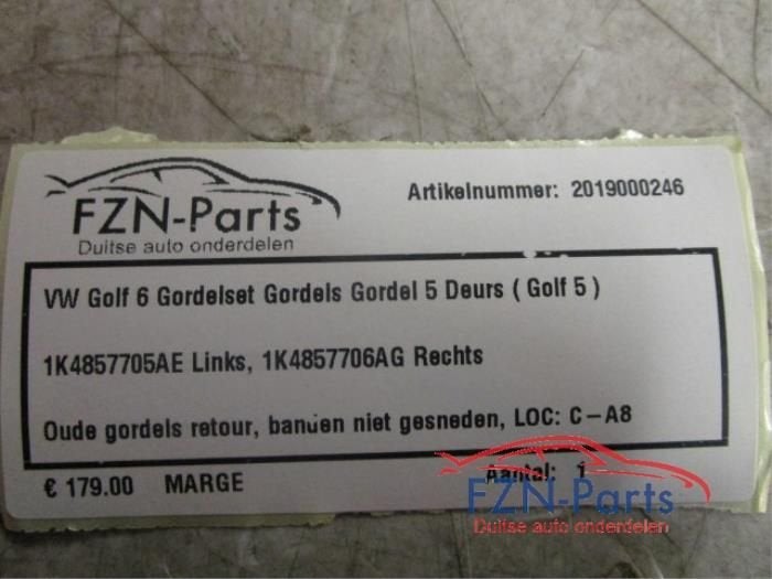 Veiligheidsgordel Set voor Volkswagen Golf (22729354), Auto-onderdelen, Ophalen of Verzenden, Gebruikt
