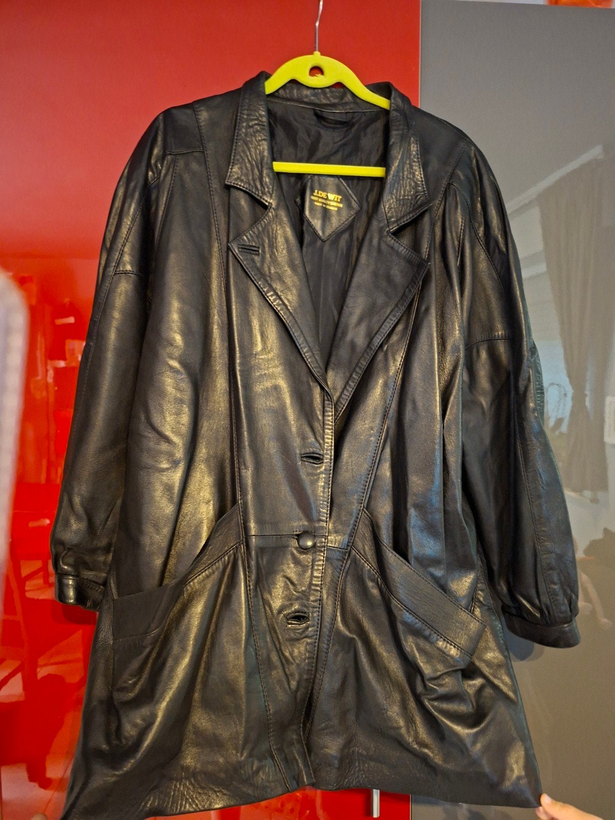 Lederen vintage jas maat 44, Kleding | Dames, Zwart, Maat 42/44 (L), Ophalen of Verzenden, Gedragen