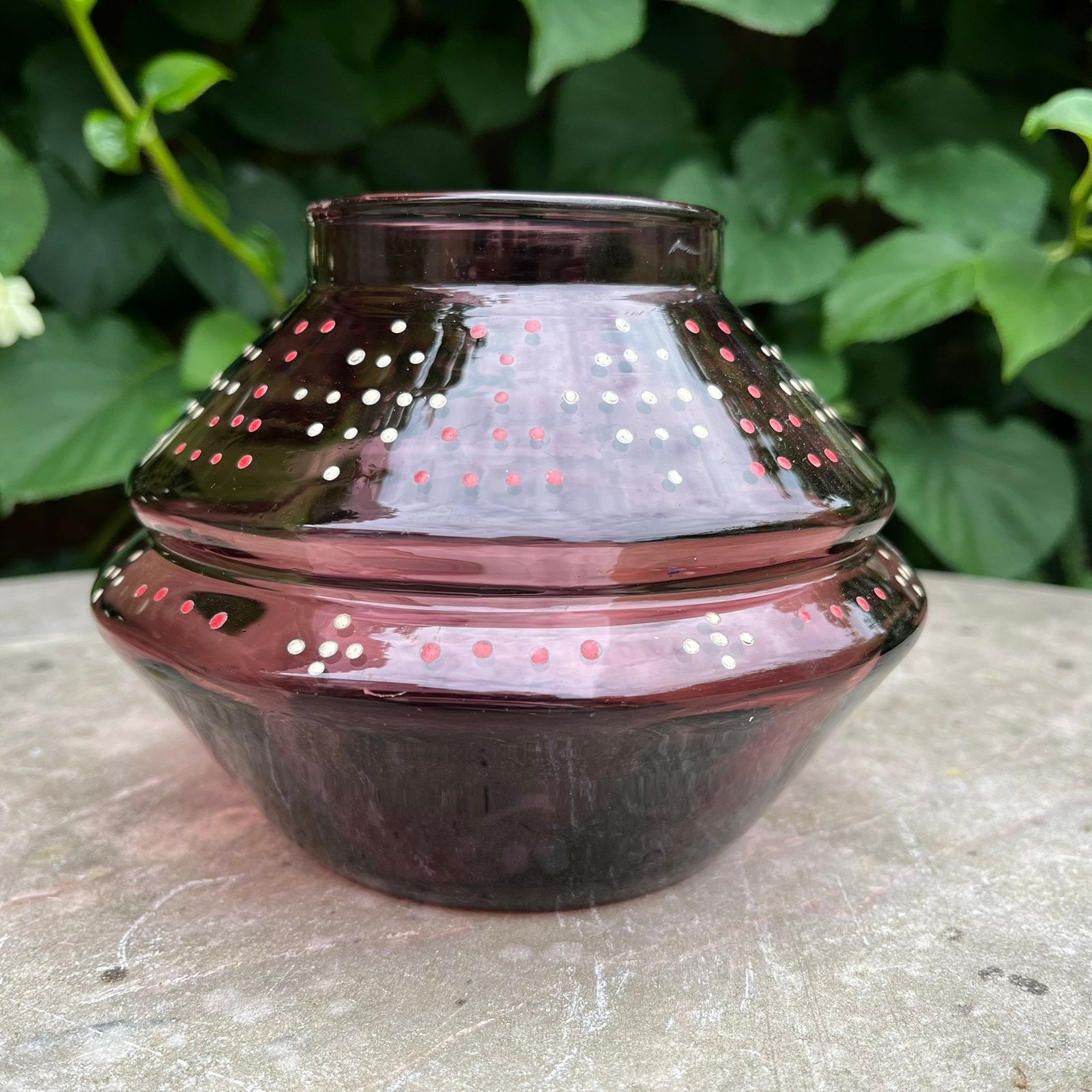 Vase art déco bas violet - pois émaillés Edmond Paul, Enlèvement ou Envoi
