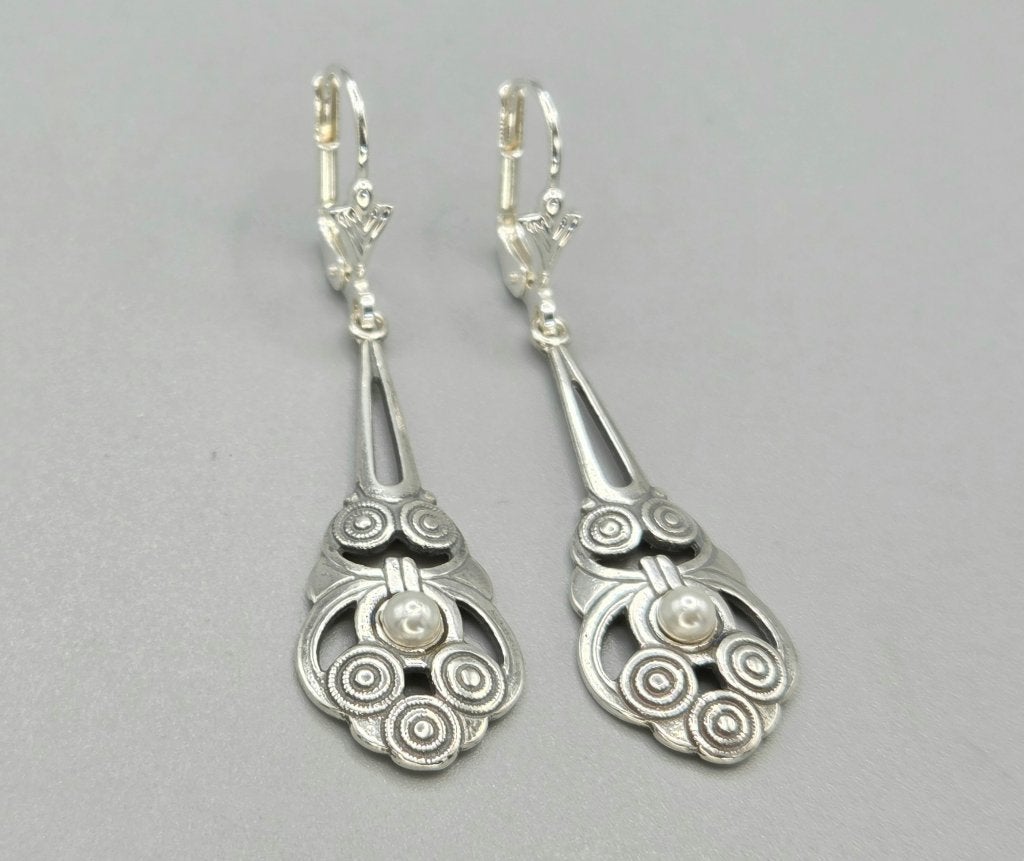 Boucles d'oreilles en perles Art Déco en argent. 2026/348, Neuf, Enlèvement ou Envoi, Avec pierre précieuse, Argent