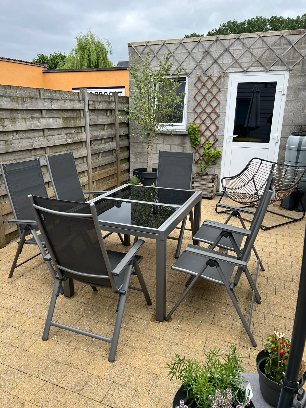Tuintafel met 6 stoelen, Tuin en Terras, Tuinsets en Loungesets, Ophalen, Zo goed als nieuw