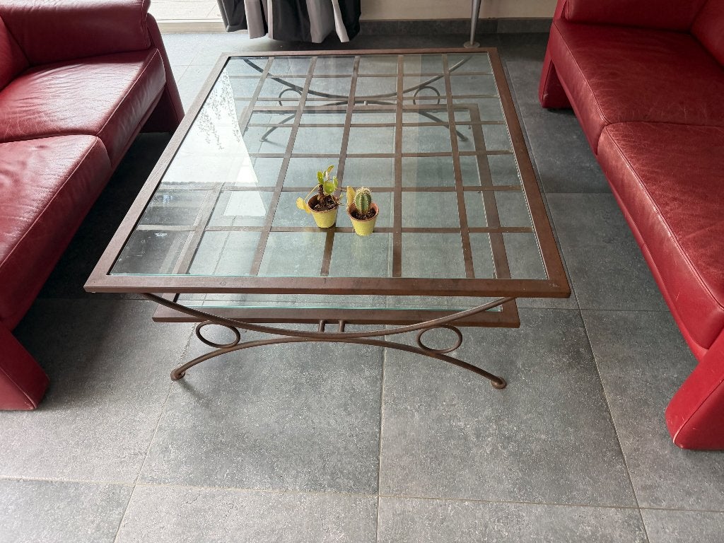 Lederen salon inclusief tafel, Ophalen, Gebruikt, Leer