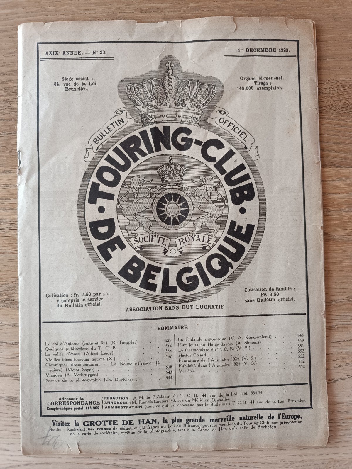 Antiek tijdschrift - Officieel Bulletin van de Belgiq Tourin, Ophalen
