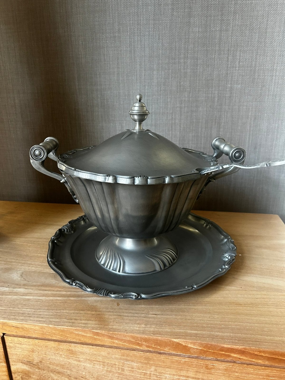 Tinnen schotel met kom en lepel, Antiek en Kunst, Ophalen