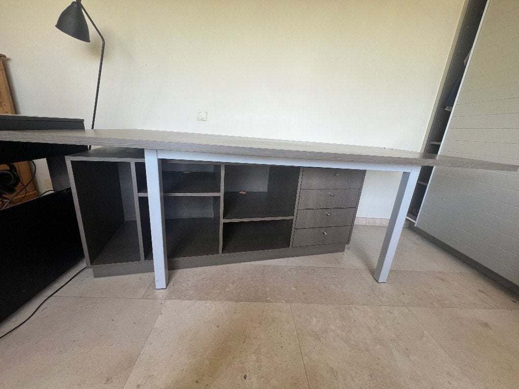 Groot bureau met bureaukast, Huis en Inrichting, Ophalen, Met lades, Zo goed als nieuw, Industrieel