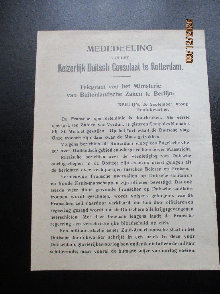 WO1; Duitse muurkrant 1918?, Ophalen of Verzenden