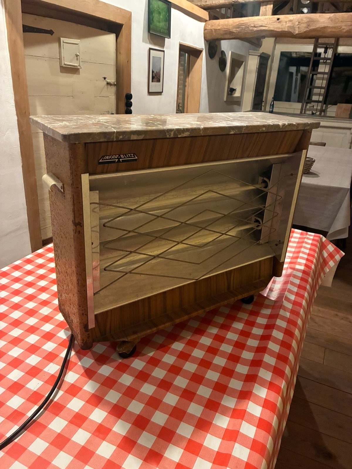 Elektrisch vuurtje Vintage Infra-Blitz kachel marmeren blad, Ophalen of Verzenden, Zo goed als nieuw, Elektrisch, Vrijstaand