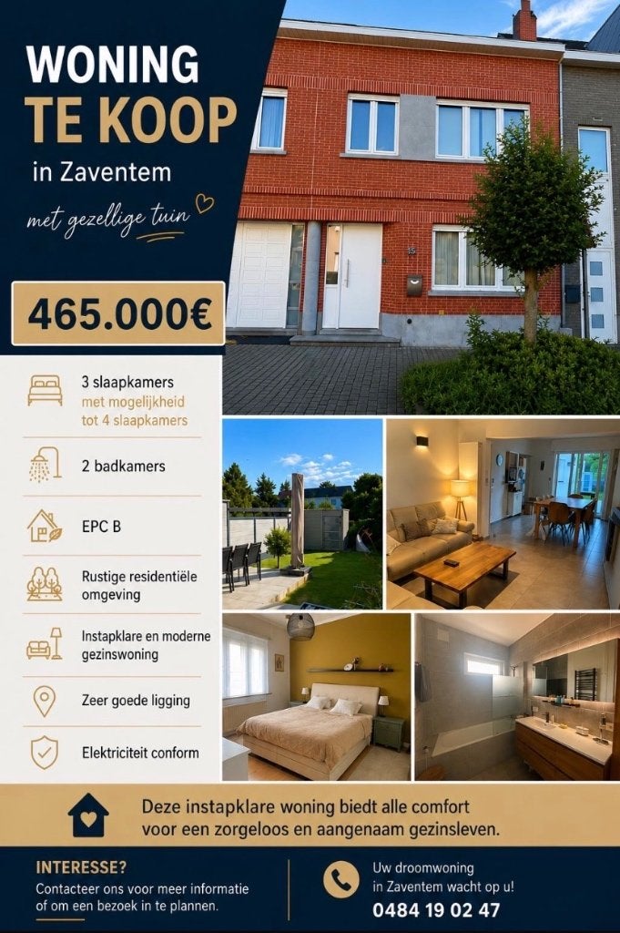 TE KOOP: Instapklare woning in Zaventem, Immo, Huizen en Appartementen te koop, 184 m², Tot 200 m², Zaventem, 3 kamers