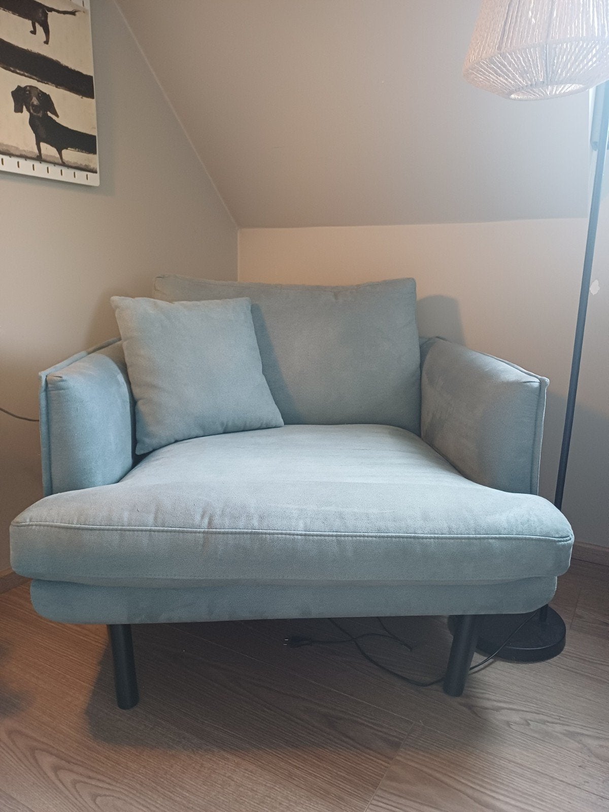Moderne duurzame mintgroene ruime loungezetel, Huis en Inrichting, Ophalen, Zo goed als nieuw, Stof, 75 tot 100 cm