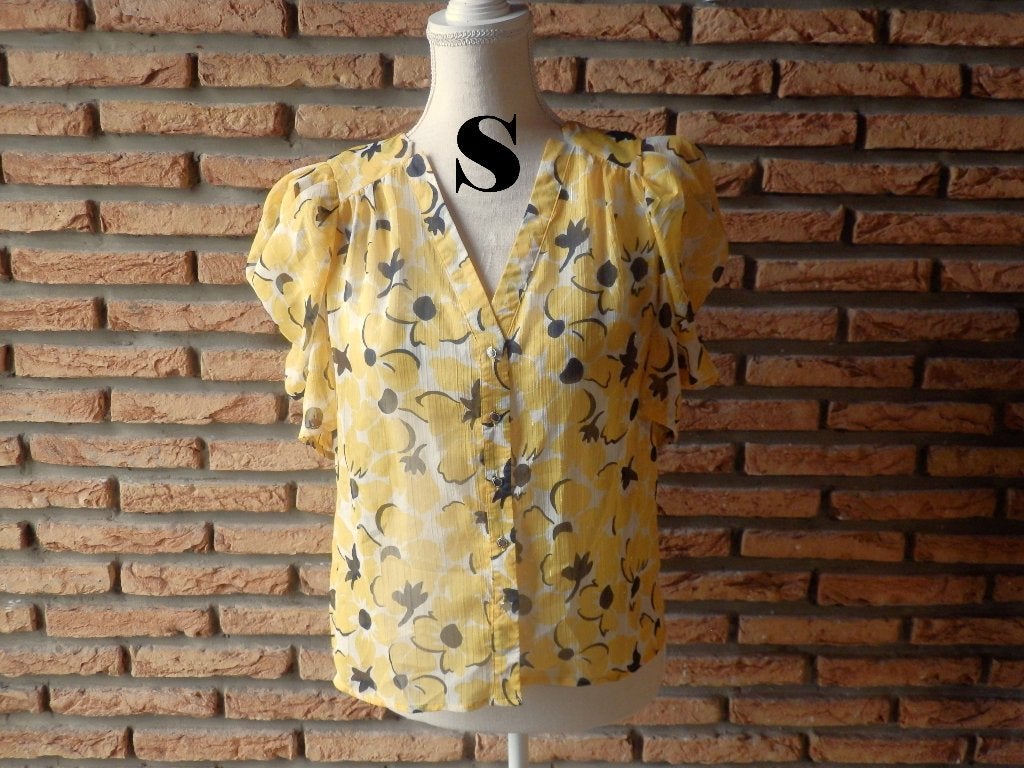 (29)- chemisier femme t.36 jaune noire - morgan -, Geel, Zo goed als nieuw, Maat 36 (S), Morgan