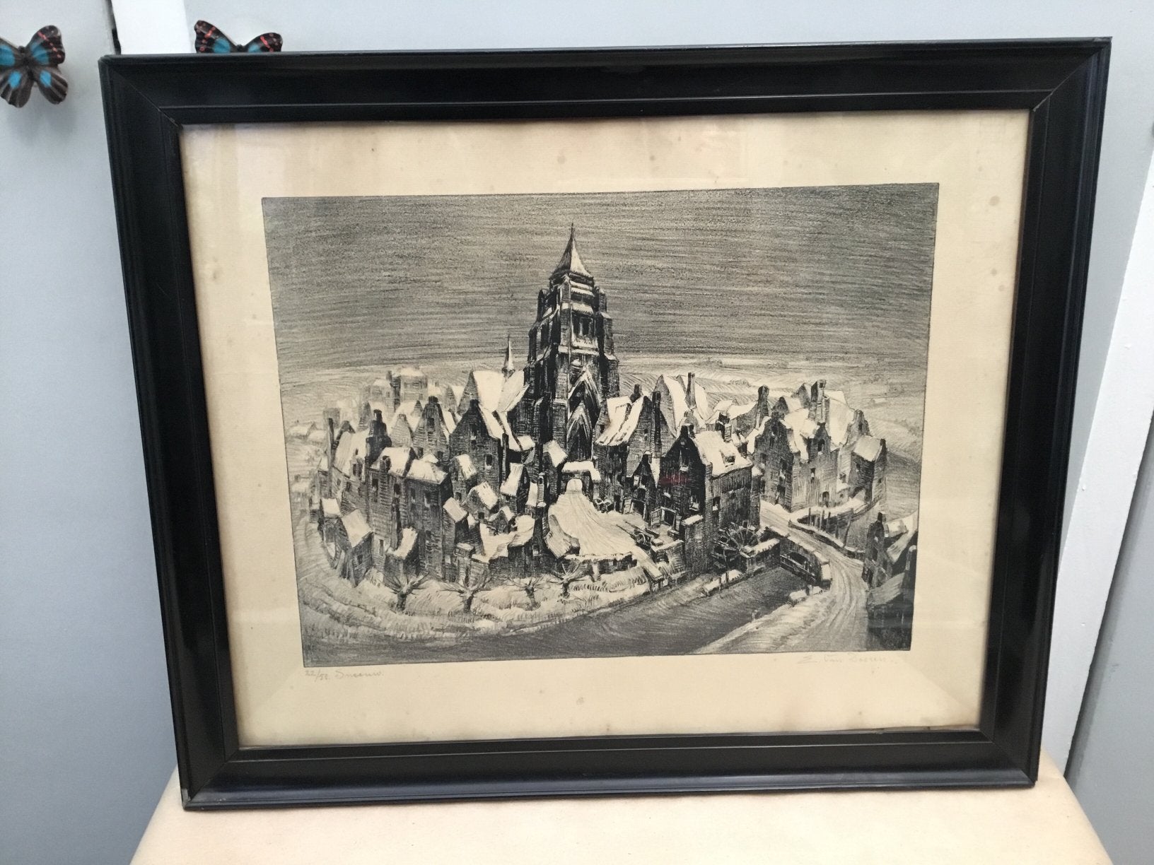 Litho Sneeuw van Edmond Van Dooren gesigneerd, Gelimiteerde oplage, Ophalen of Verzenden, Landschappen, Lithografie