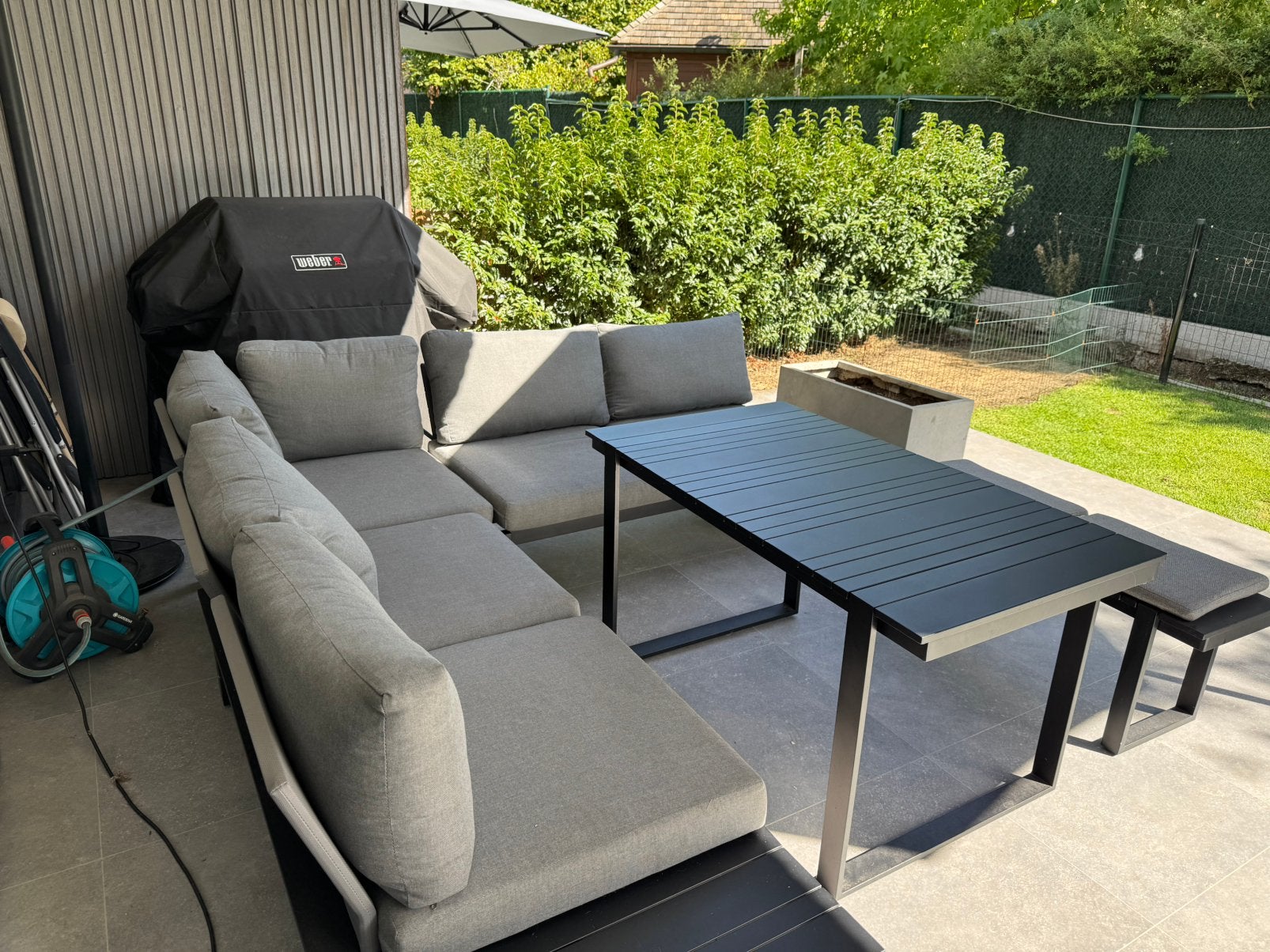 Loungeset zwart, Aluminium, Enlèvement, Utilisé, Banque