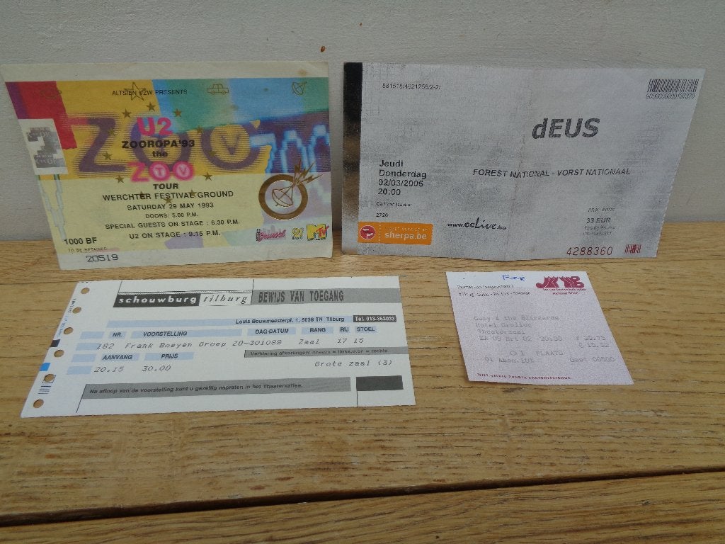 4 retro TICKETS: U2-dEus-Cuby & Blizzards-Frank Boeyen Groep