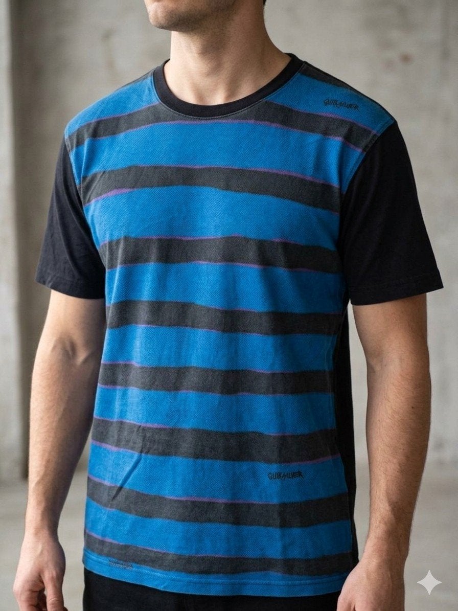 T-shirt homme quiksilver rayé bleu noir L, coton bon état, Kleding | Heren, T-shirts, Gedragen, Maat 52/54 (L), Blauw, Ophalen of Verzenden