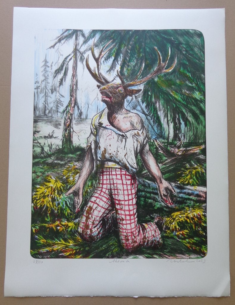 TOM LIEKENS / ACTAEON / KLEURLITHO / 80x60cm / SIG / 2023, Antiquités & Art, Art | Lithographies & Sérigraphies, Signé, Enlèvement ou Envoi