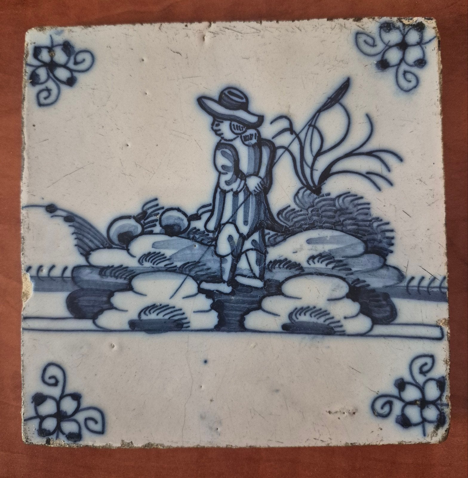 Set van 2 antieke Delfts blauwe tegels – 18e eeuw (Herder &, Antiek en Kunst, Ophalen of Verzenden