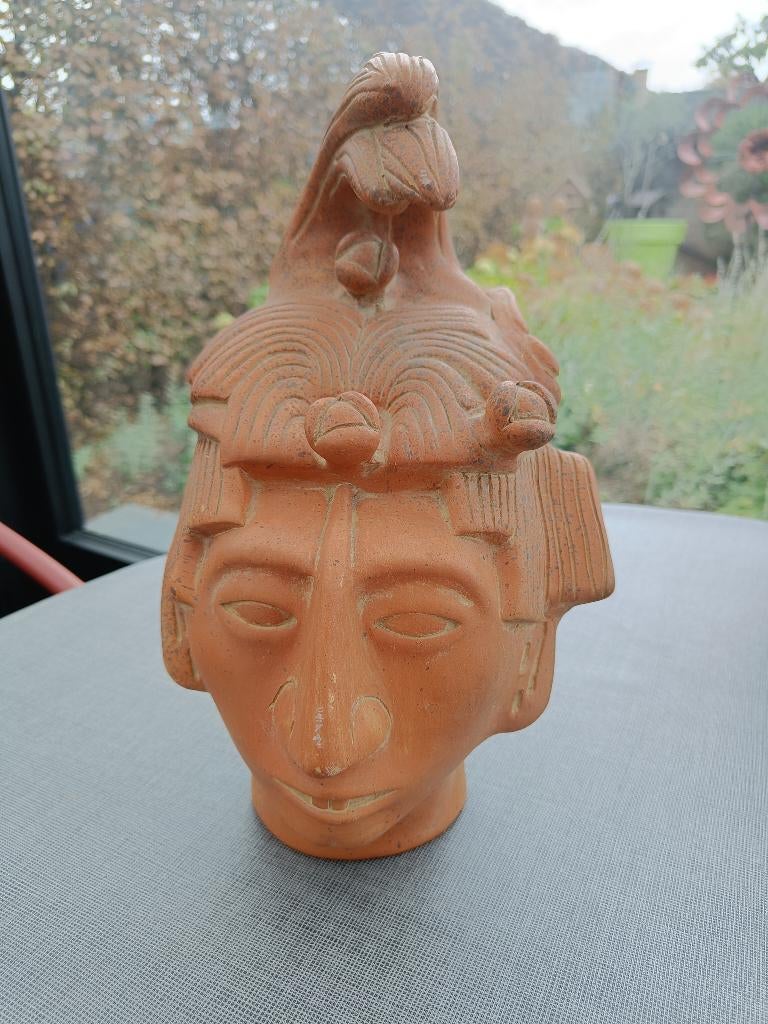 Terracotta beeld. Koning Pacal van de Maya's. Mexico., Antiek en Kunst, Ophalen