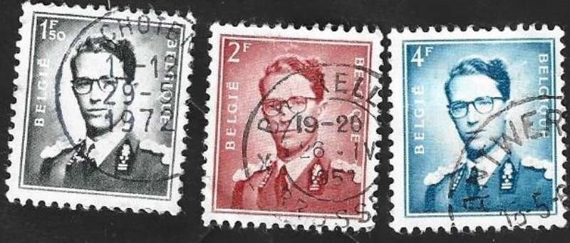 3 Postzegels België 1953 Koning Boudewijn, Koninklijk huis, Frankeerzegel, Ophalen of Verzenden, Gestempeld