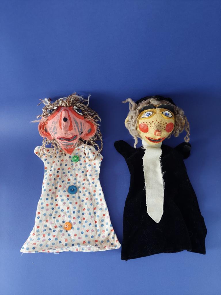Set van 2 Vintage Handpoppen / Papier-mache / Volkskunst, Antiek en Kunst, Antiek | Speelgoed, Ophalen of Verzenden