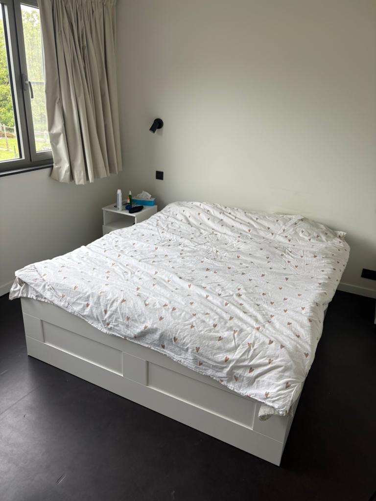 Tweepersoonsbed, Huis en Inrichting, Slaapkamer | Bedden, Ophalen, Gebruikt, Wit, Tweepersoons