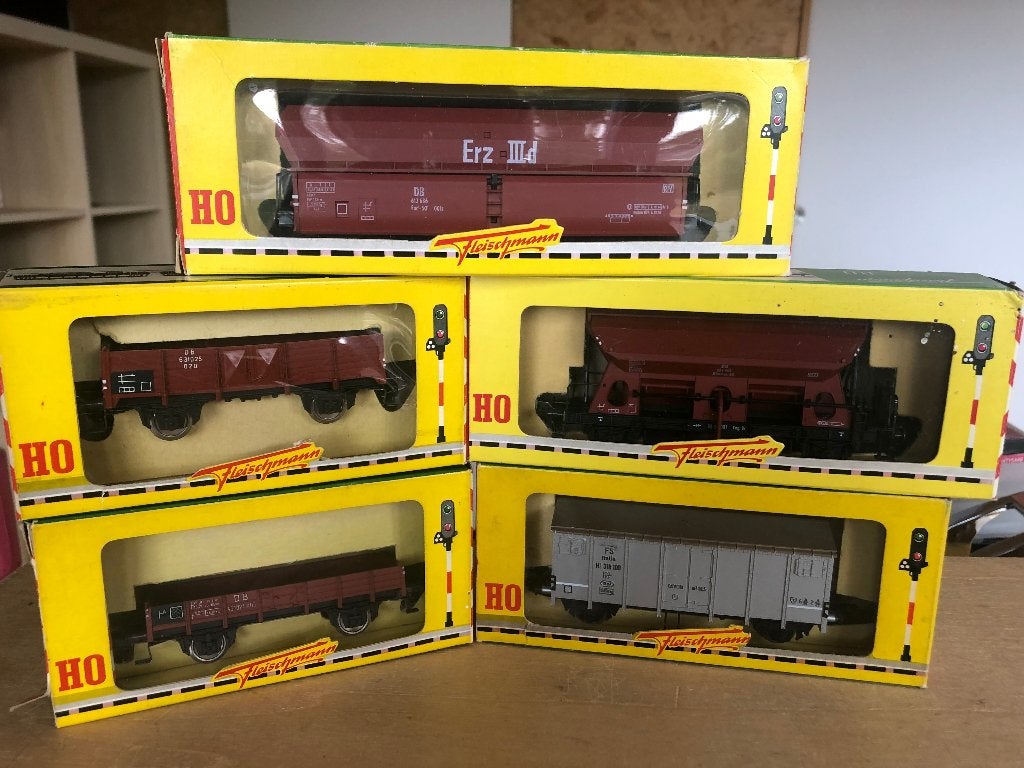 FLEISCHMANN DB LOT DE 5 WAGONS DIVERS HO, Envoi, Utilisé, Fleischmann