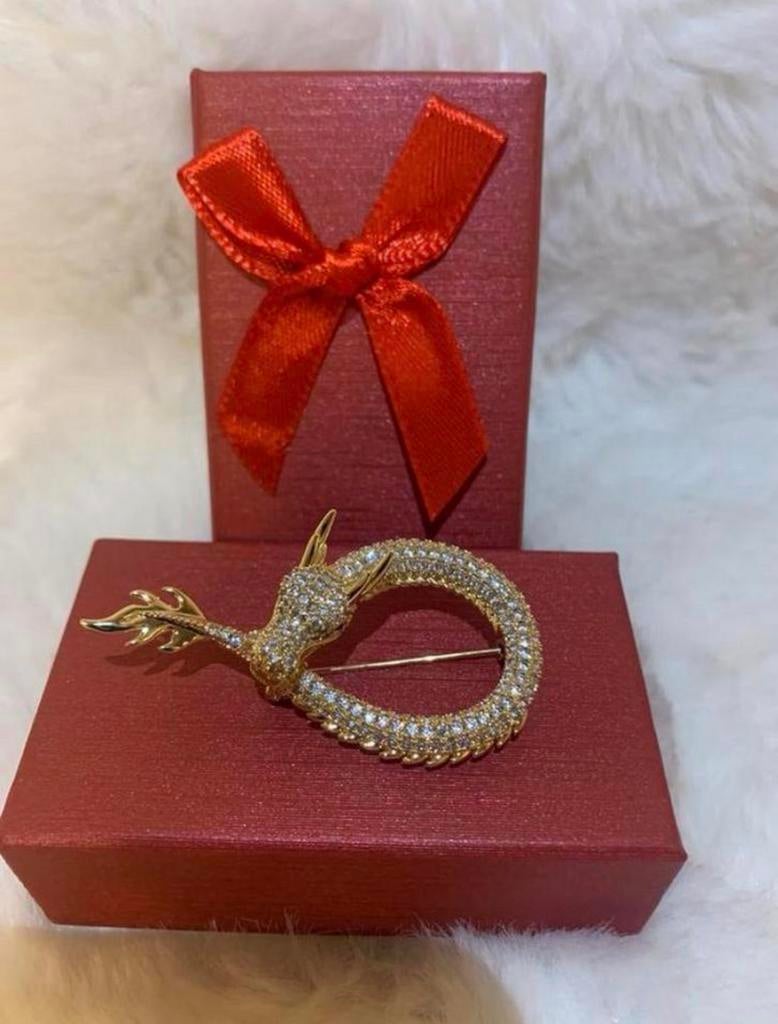 Geelgouden roestvrijstalen drakenbroche, Handtassen en Accessoires, Ophalen, Nieuw, Overige materialen, Dame