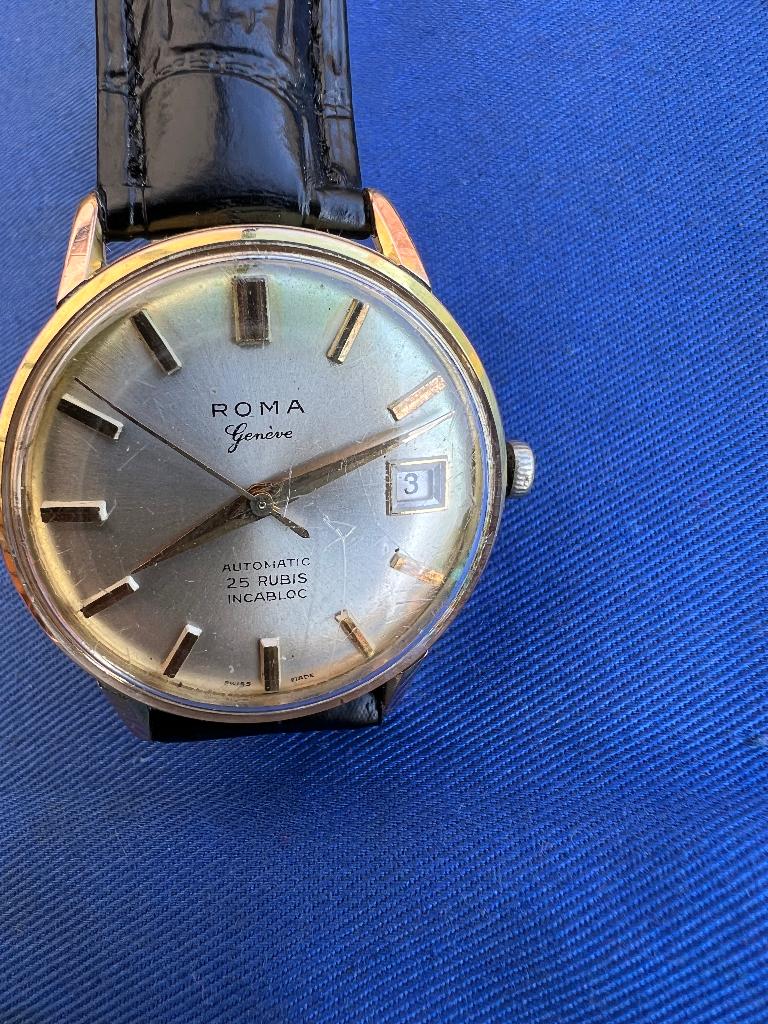 Roma Genève Automatic Vintage Herenhorloge, Montre-bracelet, Autres marques, Cuir, Comme neuf