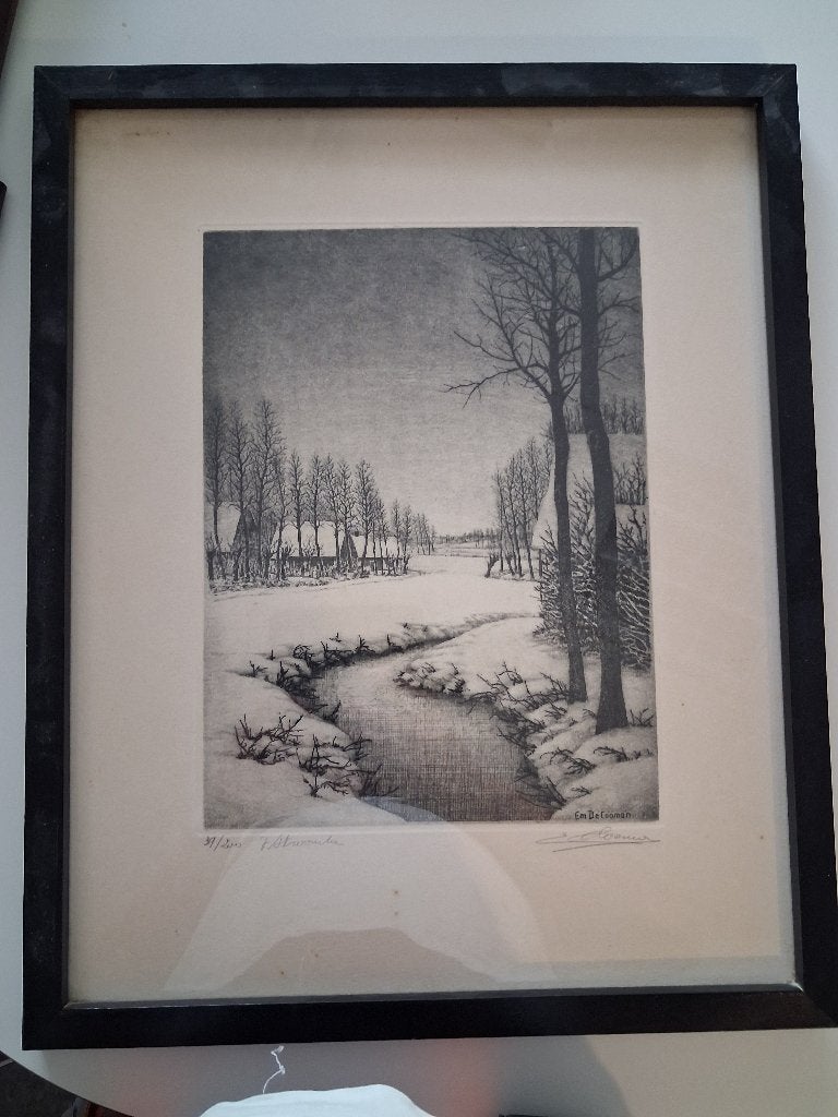 Etsen Emiel de cooman, Antiek en Kunst, Kunst | Etsen en Gravures, Ophalen, Dagelijks leven, 42 cm, 52 cm