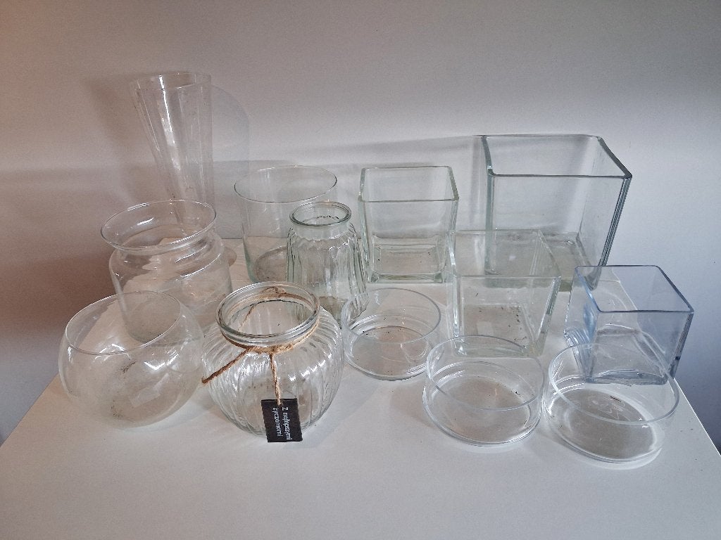 13 glazen bloempotten, Ophalen, Zo goed als nieuw, Overige materialen, Balkon