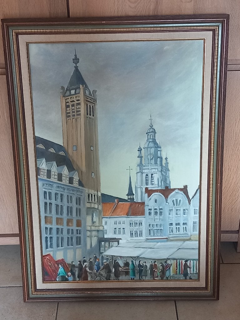 klassiek schilderij Tirion, Antiek en Kunst, Ophalen, Doek, Klassiek, Stads- / dorpsgezicht