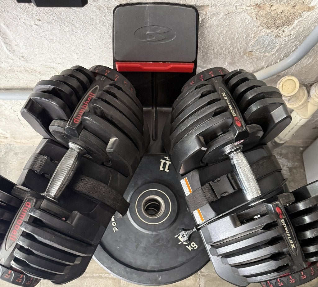 Bowflex SelectTech — 2 haltères réglables + support, Sports & Fitness, Équipement de fitness, Enlèvement, Utilisé, Bras, Haltère
