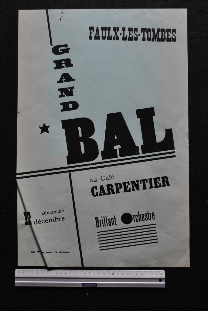RARE ANCIENNE AFFICHE ANNEES 50 FAULX-LES-TOMBES GRAND BAL, Deurposter of groter, Ophalen of Verzenden, Overige onderwerpen, Rechthoekig Staand