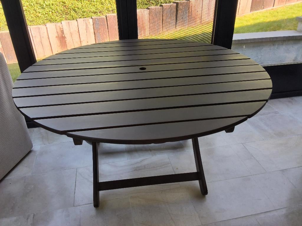 Table de jardin bois massif pliable et réglable en hauteur, Jardin & Terrasse, Enlèvement, Utilisé, Rond, Bois