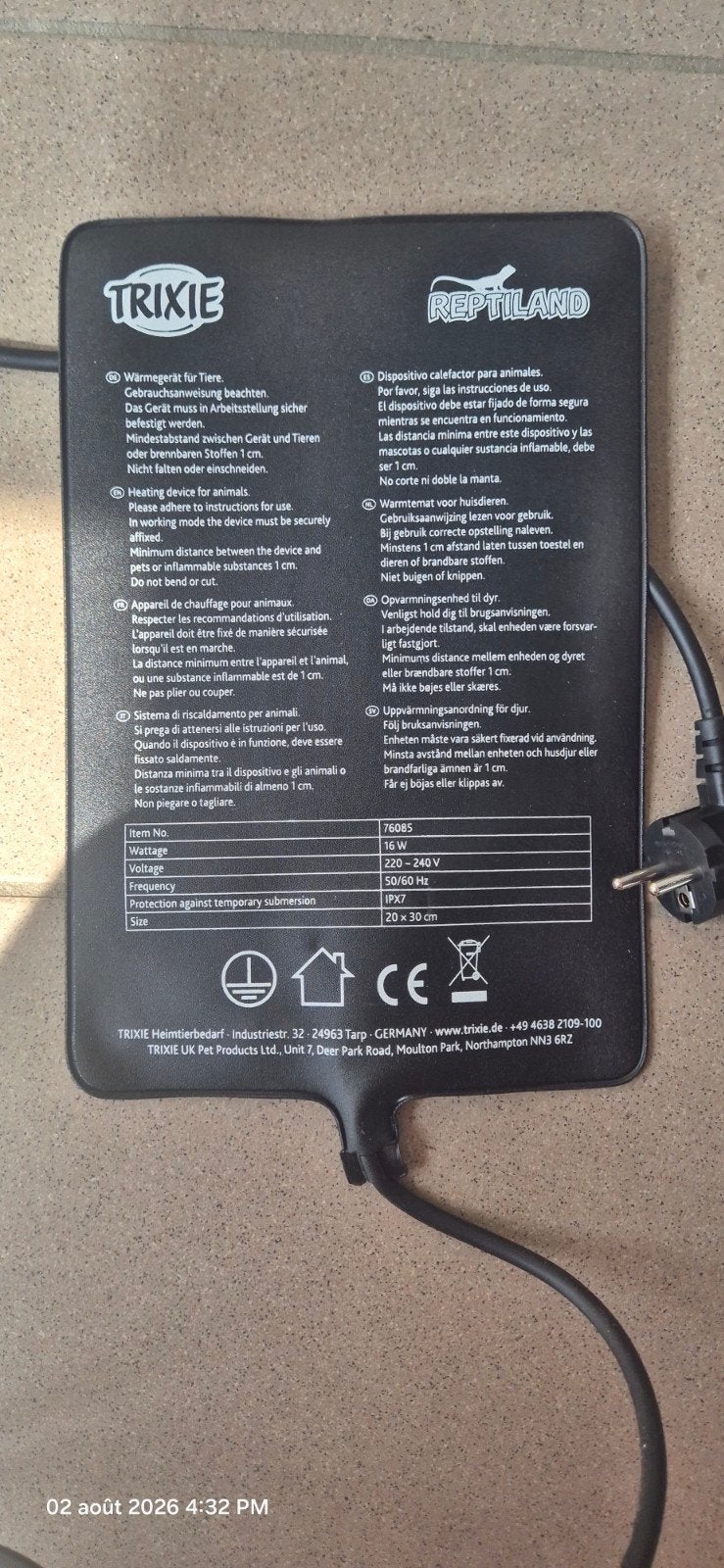 16w verwarmingsmat, Ophalen