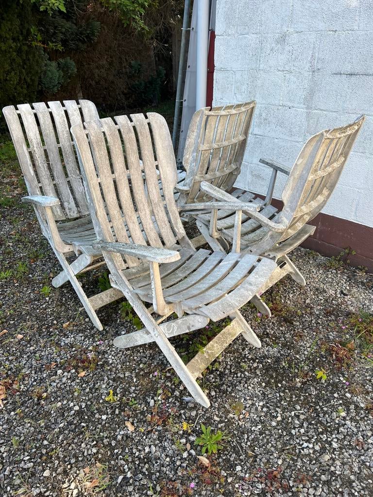 Tafel en 4 stoelen met kussens, Jardin & Terrasse, Chaises de jardin, Enlèvement, Utilisé, Synthétique, Pliant