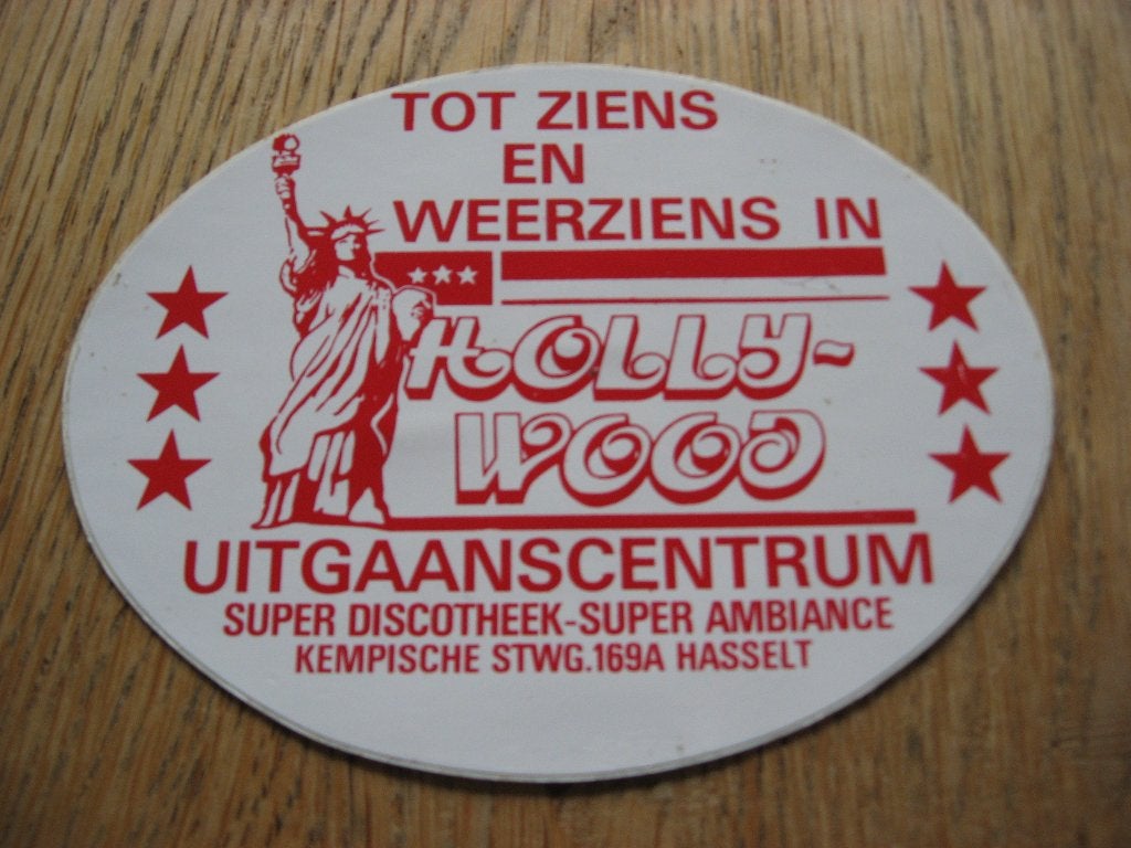 Sticker Holly-Wood Uitgaanscentrum Discotheek Hasselt 12 x 9, Enlèvement ou Envoi, Neuf, Autres types