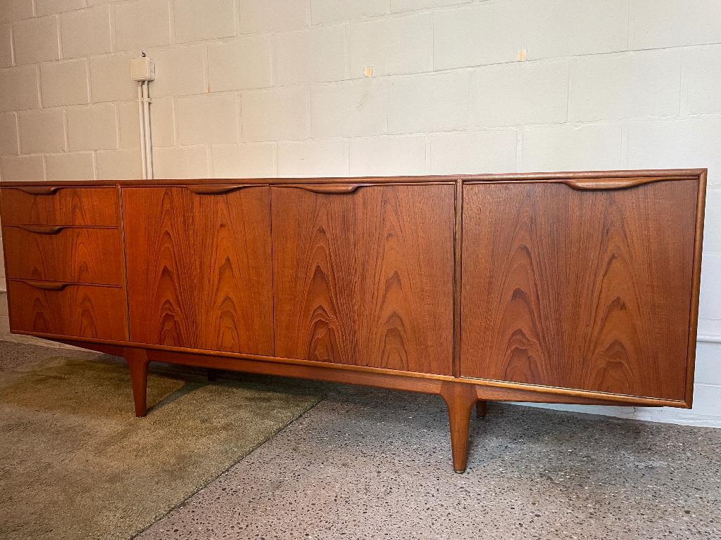Retro vintage mid-century 60's teak sideboard /dressoir, Teck, 25 à 50 cm, 200 cm ou plus, Enlèvement