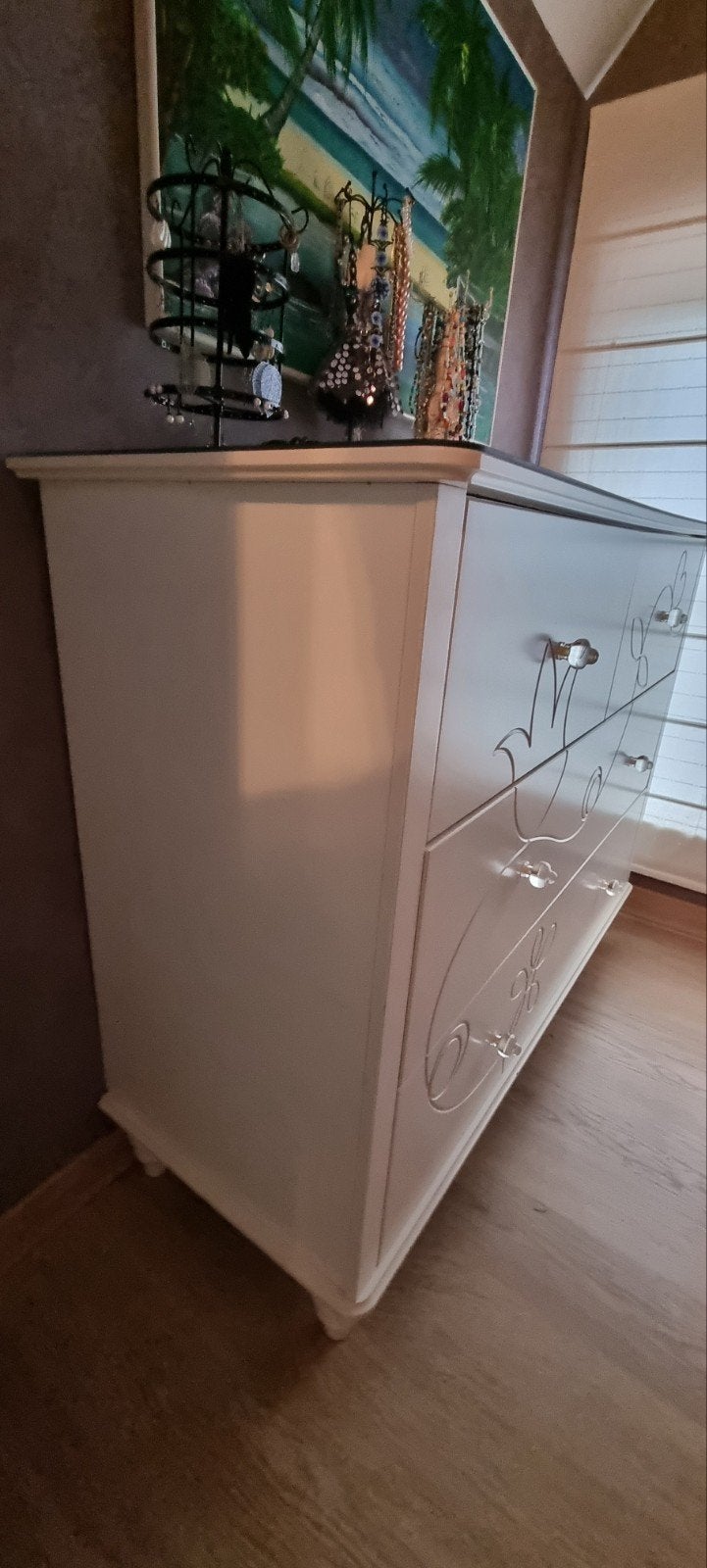 Commode pour vêtements, linge, draps 4 tiroirs + vitre, Enlèvement