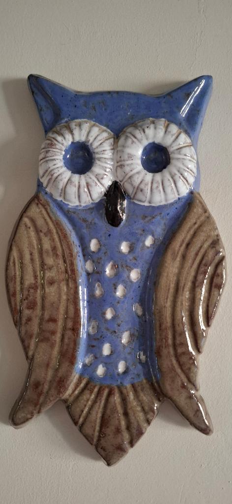 Geglazuurde wanddecoratie van een uil, Vintage, Decoratieobject, Steen/keramiek, Ophalen of Verzenden