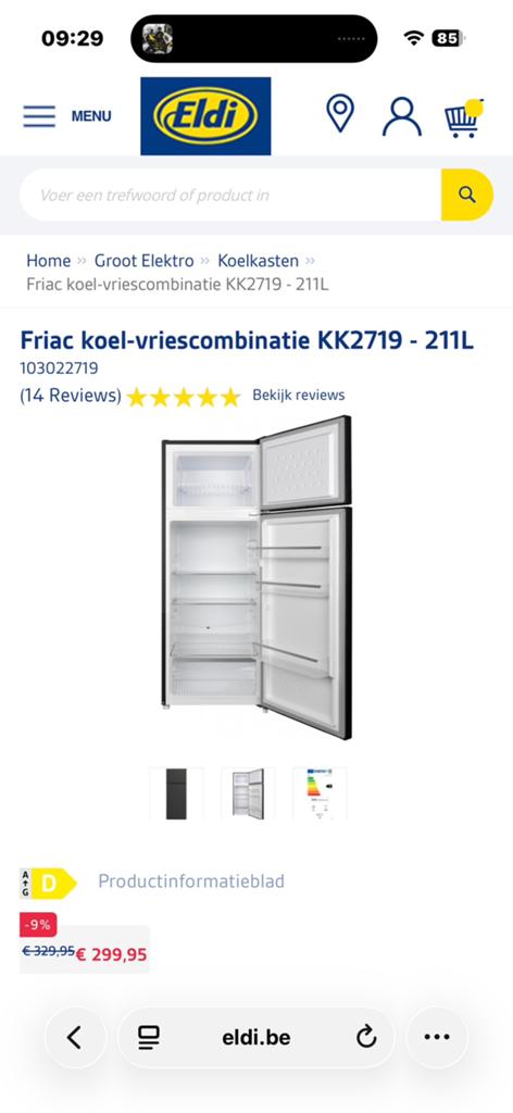 Ijskast met vriesvak, Elektronische apparatuur, Koelkasten en IJskasten, Ophalen, Zo goed als nieuw, Met vriesvak