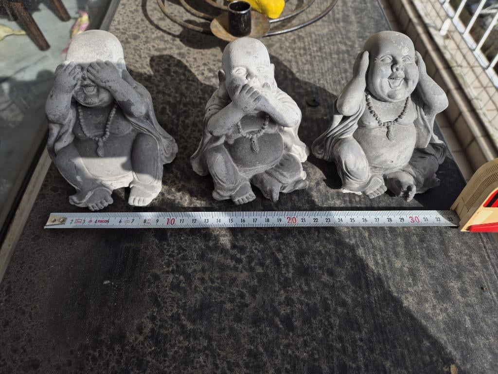 Lot de 3 statues bouddha sagesse – déco jardin / intérieur, Enlèvement, Utilisé